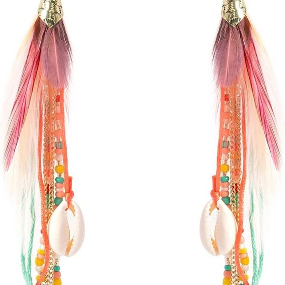 Jewelry - Bohemian Feather Dangle Earrings Shell Beads Long Tassel Women Jewelry